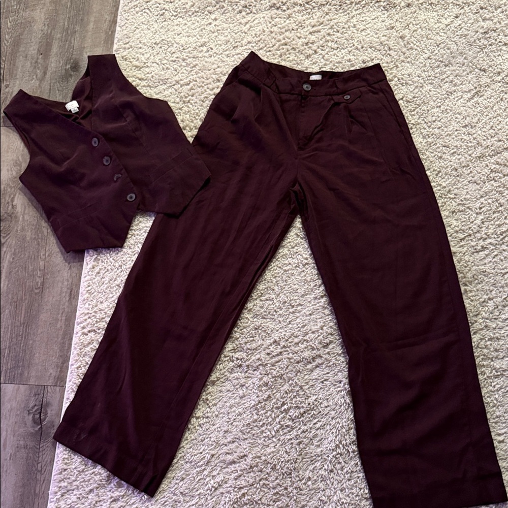 a new day Dark Red Wide Leg Pants & Vest Set